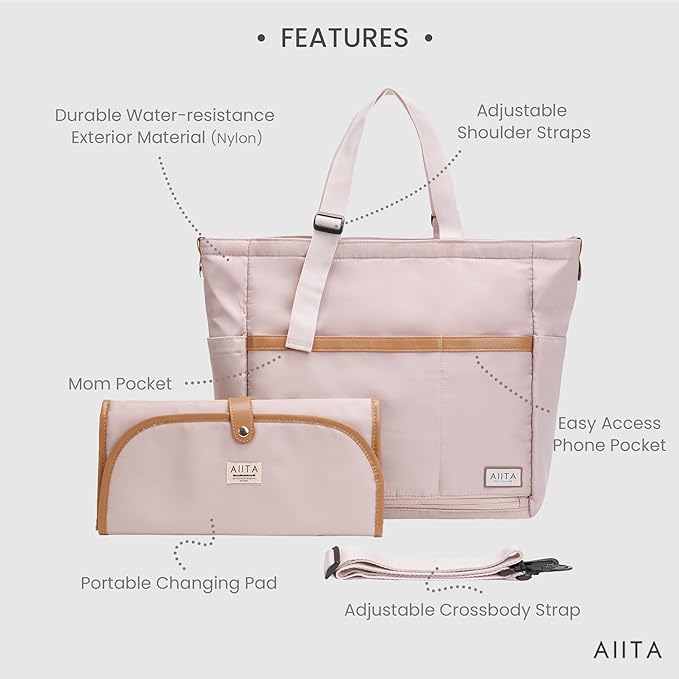 AIITA Diaper Bag Tote,Baby Diaper Bags,Convertible Diaper Bag Backpack,Crossbody Tote Bag for Women,Stylish Shoulder bag with Changing Pad,Baby Registry, Work Tote,Travel Gym Bag,Pink