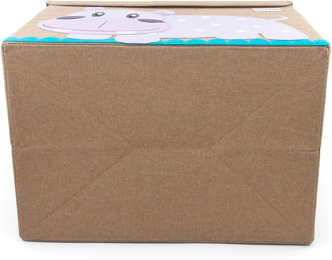 HYGGE + Animial Toy Storage Bin with Lid 20.8" x 13" x 13" Durable fabric & lightweight design. Great for storing toys, books, linens, games, clothing, baby products & more! (Hippo)