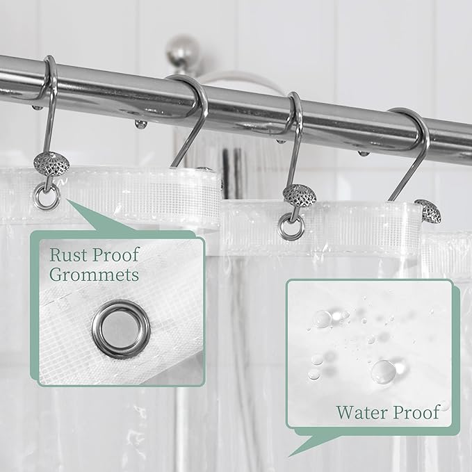 Mrs Awesome Long Shower Curtain Liner with 3 Magnets, 72x78 Clear PEVA Shower Liner, 78 Length Plastic Shower Curtain for Bathroom, Waterproof, 72 x 78, Clear
