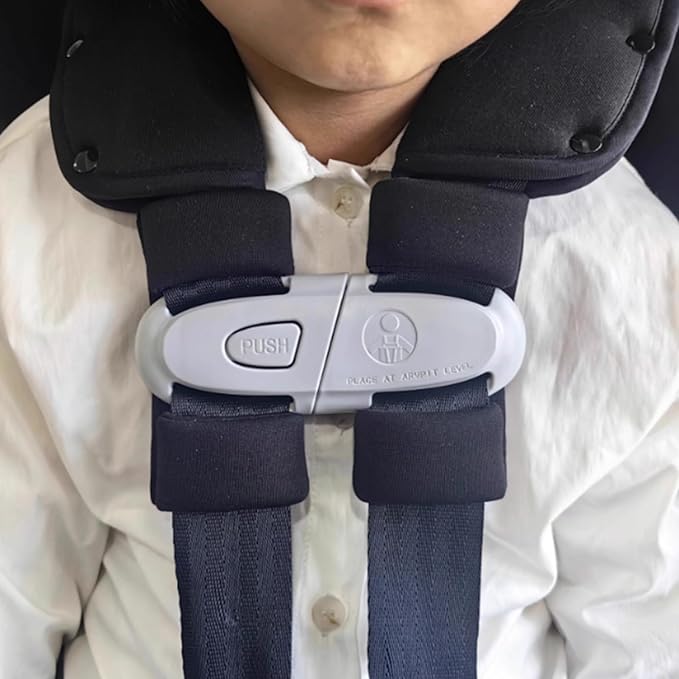 Universal Child Car Seat Chest Harness Clip Universal Safer Belt Clip Buckle Lock Stroller Chest Clip Adjustable Guard for Baby and Kids (Chest Clip and Pad Set-Gray)
