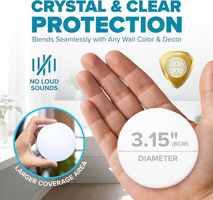 Strongest Home Wall & Door Handle Stopper 3.15" Set 5 Pieces of White Rubber Door Knob Round Wall Shield Cushion, Quiet Wall Protector for Door Handle, Guard Door Bumper Wall - Self Adhesive