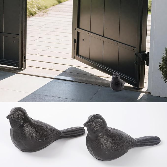 Cast Iron Door Stop Heavy Door Stopper Solid Metal Wedge for Indoor Outdoor Use Cute and Durable Doorstop (Black Bird, 2Pack)