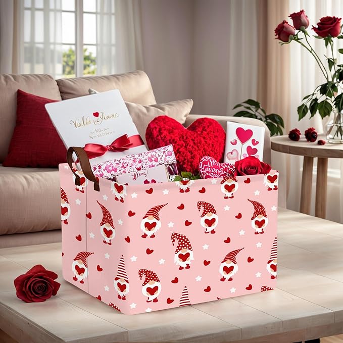ASKETAM Valentine's Day Basket for Gifts Empty Cute Heart Large Gift Basket Decorative Storage Bin for Kid and Baby Room Décor (Pink Dwarf Love)