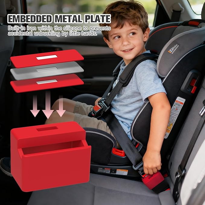 Morlike Silicone Seatbelt Secure Buckle Safety Cover Lock | Keep Children Safe in Car Seat and Prevent Kids from Accidentally Unbuckling | Buckle Guard Fits Almost Vehicles(RED, 1 Pack)