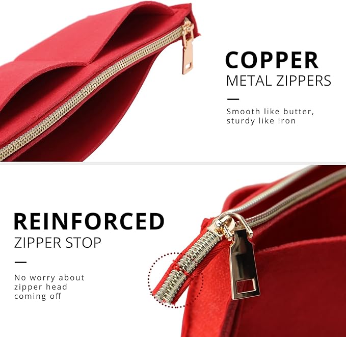 OPPOSHE Purse Organizer Insert for Handbags, Softened Felt Bag Insert Organizer for Tote, Compatible with LV, Coach, MK, Kate Spade, Goyard, Longchamp (Red, Slender Large)