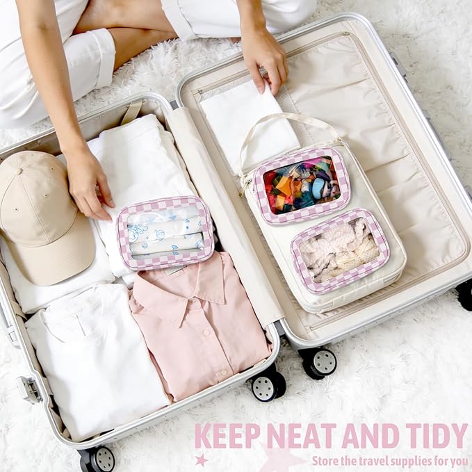 3PCS Clear Toiletry Bag,TSA Approved Travel Makeup Pouch with Zipper for Cosmetics and Toiletries，Diaper Bag Organizer Pouch Set,Women's Purse Organizer and Clear Car Bag
