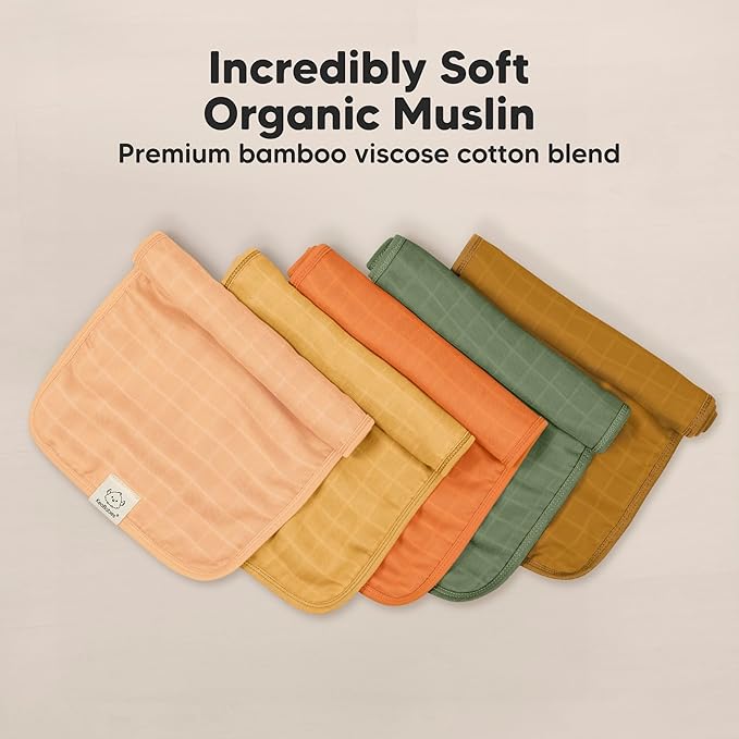 KeaBabies Cotton Muslin Burp Cloths Baby Boy, Girl - 5-Pack Soft & Absorbent Burping Cloth for Babies, Large Baby Towels & Washcloths for Newborn, Spit Up Rags, No Shrink, 20x10" (Phase)