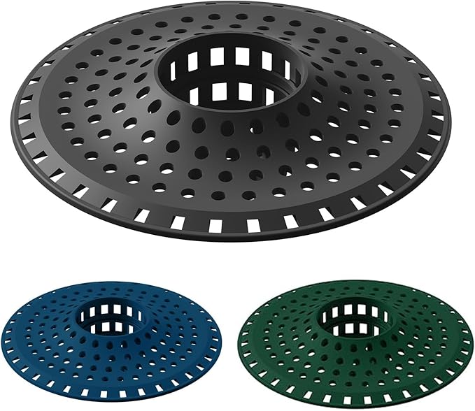 Aluvor Shower Hair Drain Catcher, Silicone Bathtub Drain Hair Catcher Strainer, All-in-one Tub Hair Catcher Drain Protector for 1.48'' to 1.76'' Regular Drains, 3PCS/NBlue Black DGreen