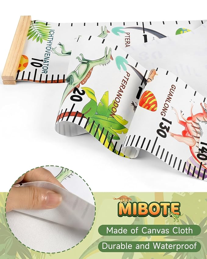 Mibote Baby Growth Height Chart Handing Ruler Wall Decor for Kids, Canvas Removable Height Growth Chart 79" x 7.9" (Various Dinosaurs)