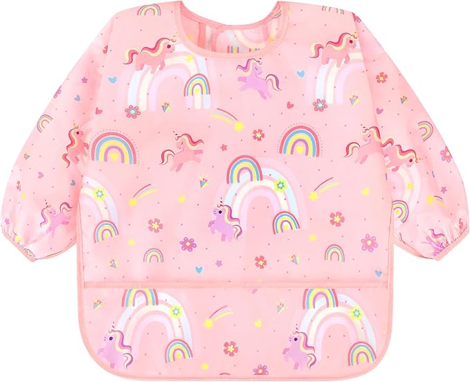 Accmor 5 Pack Long Sleeve Bibs, Baby Smock Waterproof Sleeved Bib Smock for Baby Toddler 6-36 Months
