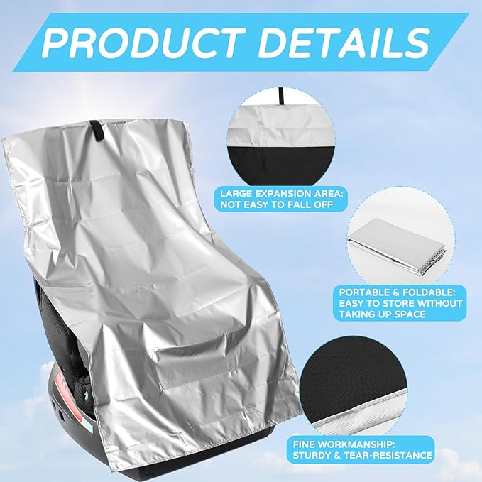 2 PCS Baby Car Seat Sun Shade Cover, Car Seat Heat Protector, Thickened Silver Coated Cloth Cooler Cover Travel Accessories for Infant