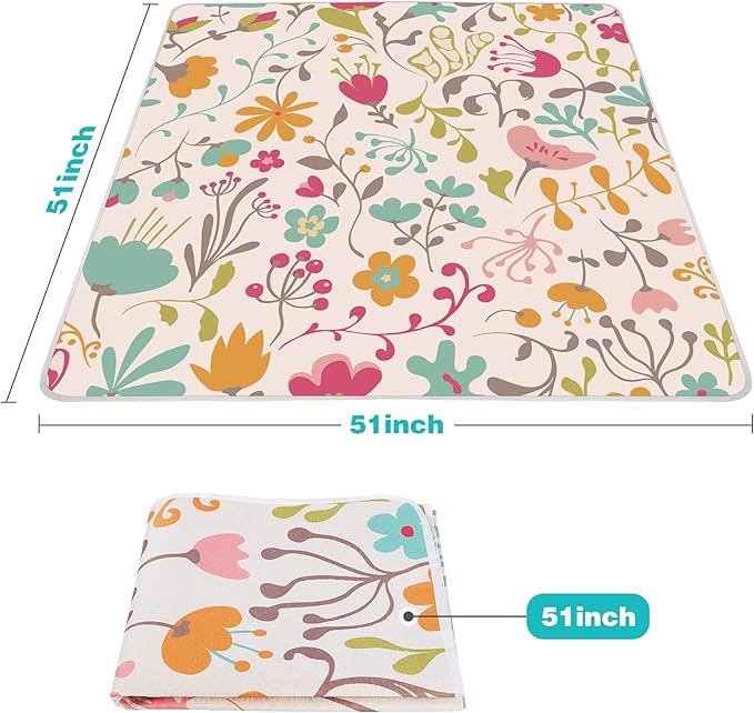 Welspo Splat Mat for Under High Chair, Washable Large Baby Splash Mat, Anti-Slip Silicone Spot Waterproof Floor Mat, Food Catcher Art Craft Leak Proof Mat(White Flower, 51inch X 51inch)