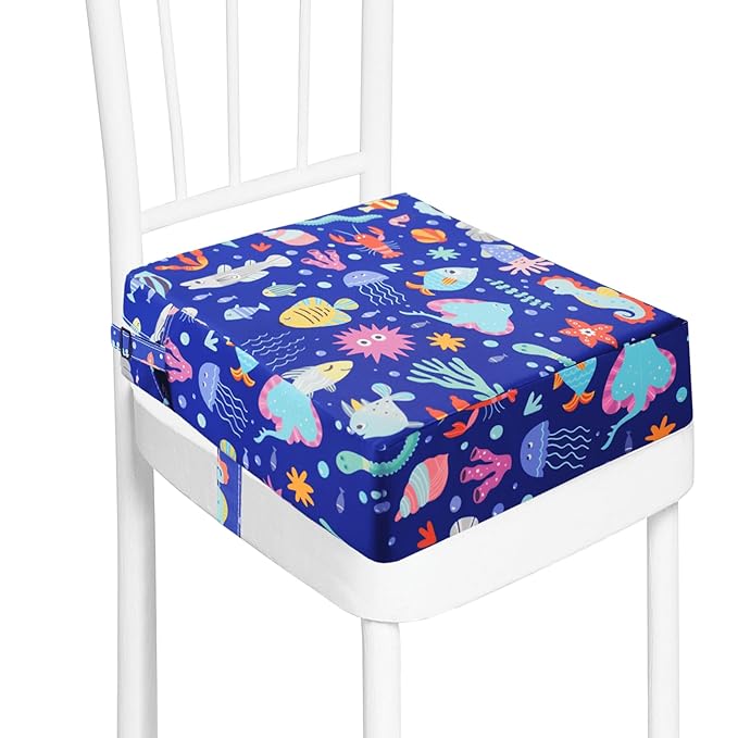 Toddler Booster Seat for Kitchen Chair Dining Table, Washable Thick Strong Support Portable Booster Chair for Toddlers Eating, Easy Cleaning Booster Seat Cushion Detachable with Adjustable Straps
