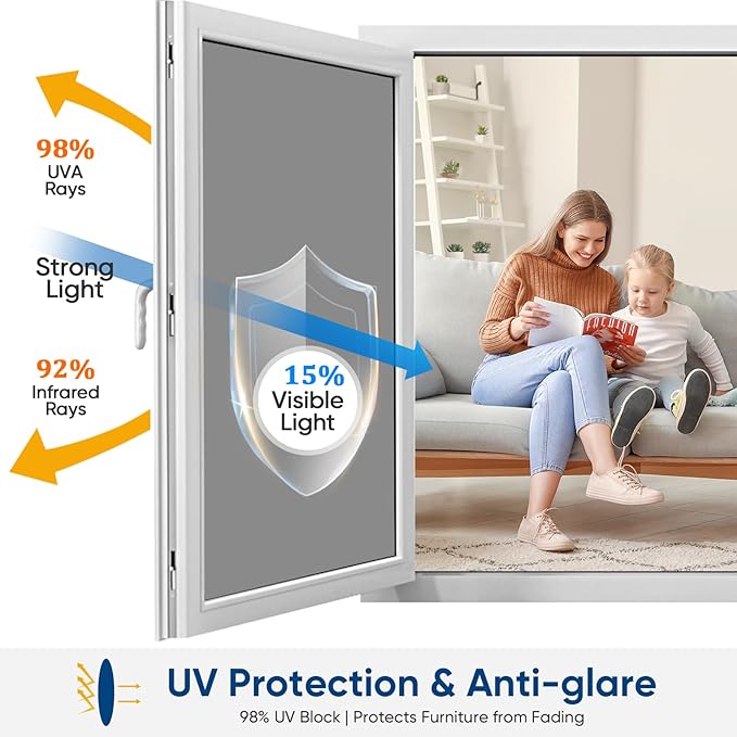 SUNBABY Window Tint for Home: UV & Heat Blocking One Way Privacy Film, Daytime See Out Not in Reflective Mirror Film, No Adhesive Static Cling for Glass Doors, Includes 3 Tools, Black, 29.5"x78.7"