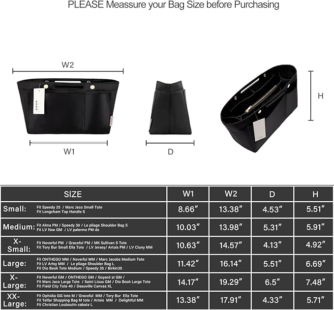 ZTUJO Purse Organizer Insert For Handbags, Silky Bag Organizer With 2 Zippers For Speedy Neverful Tote and More (Black, Small)