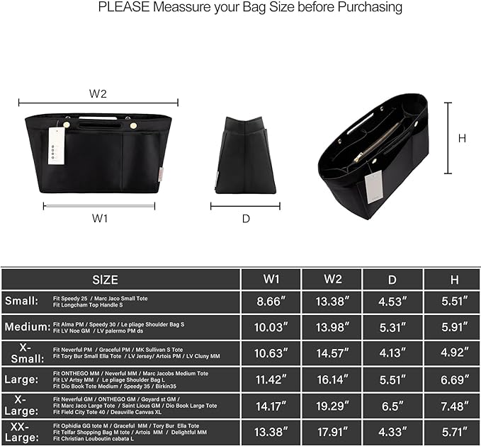 ZTUJO Purse Organizer Insert For Handbags, Silky Bag Organizer With 2 Zippers For Speedy Neverful Tote and More (Black, XX-Large)