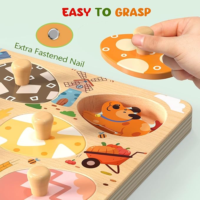 Zeoddler Wooden Puzzles for Toddlers, 8 Pcs Farm Animal Matching Egg Puzzle, Montessori Toys for Boy Girl Easter Birthday Gifts, Preschool Learning Activities & Educational Toys for Boys, Girls