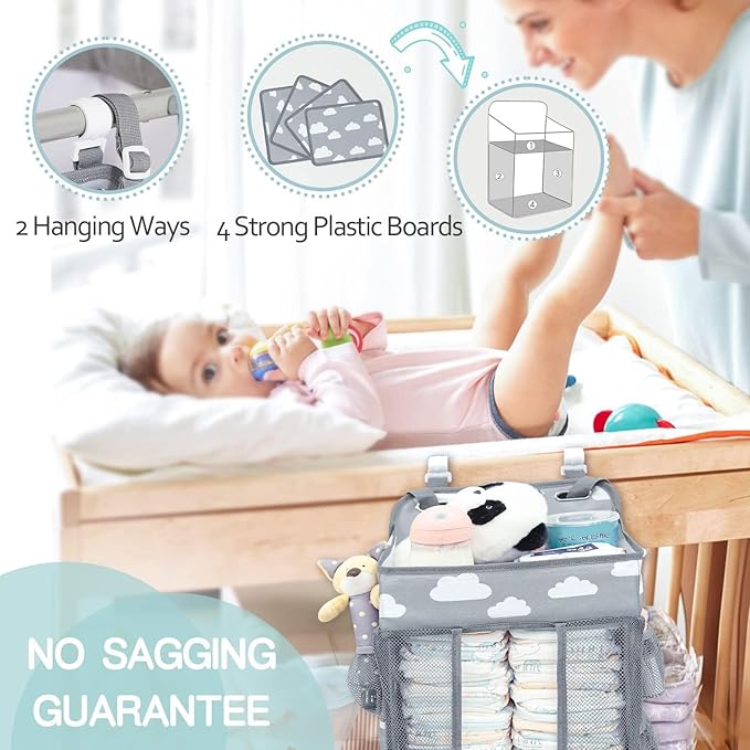 Hanging Diaper Organizer, Nursery Caddy Organizer with Multiple Pockets Diaper Storage Organizer for Changing Table Cribs Playard.