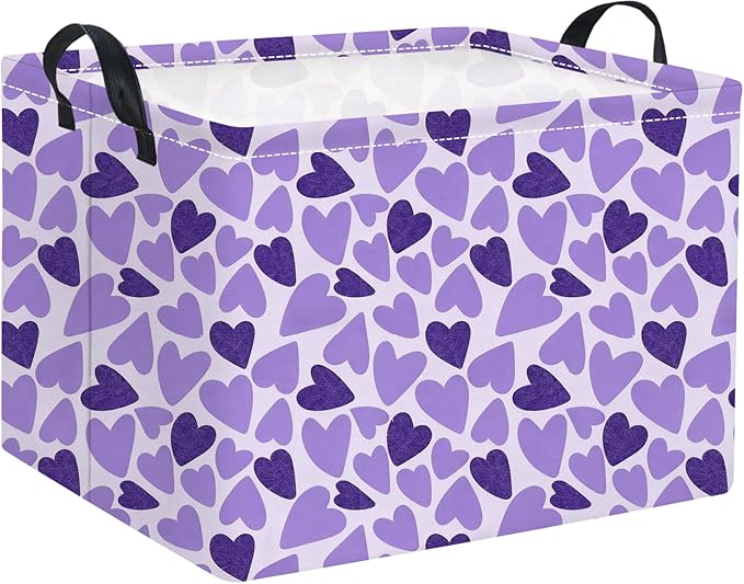 TIBAOLOVER Rectangular Valentines Basket for Women Girls Storage Bin Organizer Box Shelf Room Decor(Double Purple Heart)