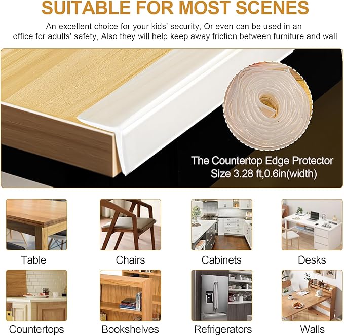 Baby Countertop Edge Protector, Clear Table Corner Guards for Baby Proofing, Pre-Taped Adhesive Soft Bumper for Kids Safety, Silicone Edge Protector fit Wall Furniture Edge Bumper - Food Grade (2Pack)