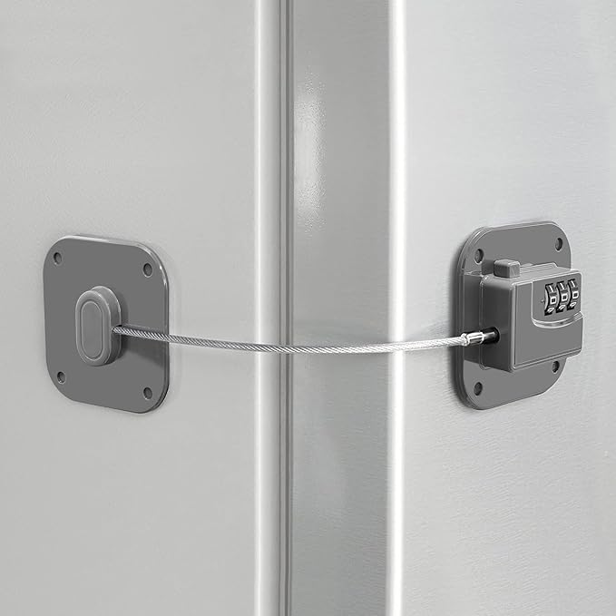 Refrigerator Lock, Heavy Duty Fridge Lock, Combination Lock for Refrigerator Cabinets, Drawers, Safety, Easy Install No Keys Needed (Grey-1Pack)