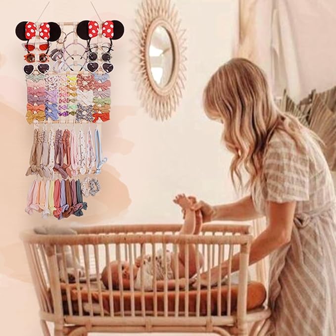 POVETIRE Headband Holder Hair Bows Organizer for Girls, Baby Headbands Hair Accessories Organizer Storage Wall Hanging Decor for Toddler Girls Room