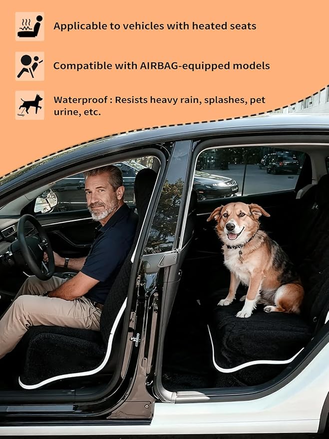 TESFEEL Car Seat Cover Towel, Waterproof Terry Cloth Car Seat Cover Universal Fit for Cars, SUVs, Pickups, Washable Car Seat Protector Brand Customized(Black,2pcs)