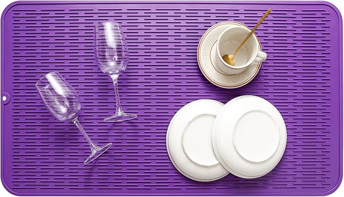 MicoYang Silicone Dish Drying Mat for Multiple Usage,Easy clean,Eco-friendly,Heat-resistant Silicone Mat for Kitchen Counter or Sink,Refrigerator or Drawer Liner Purple 4XL 32 inches x 18 inches