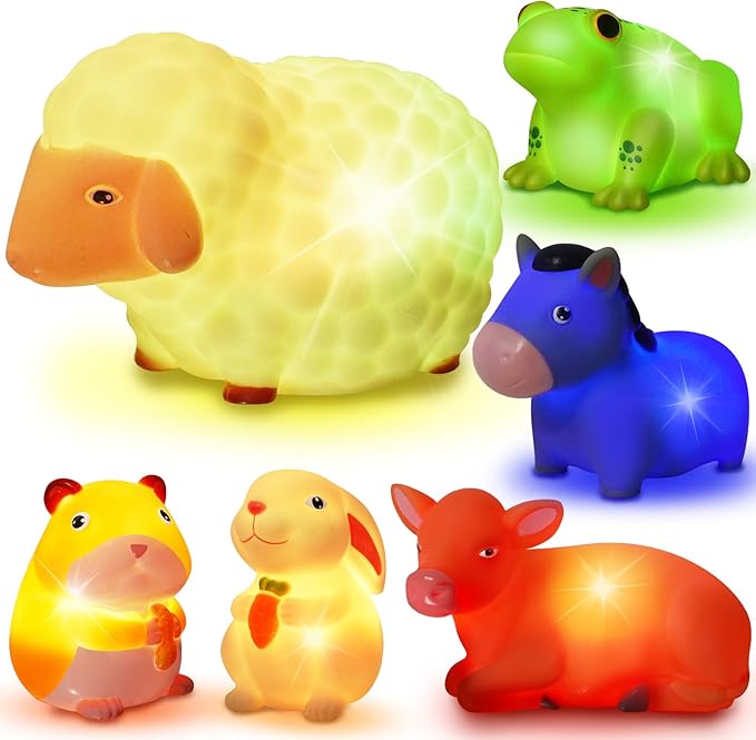 VIBOYLAR Bath Toys for Toddlers 1-3: 6 PCS Light-Up Farm Animal Bath Toy Set, Baby Bath Toys, Bathtub Pool Bath Toy for Kids, Christmas Birthday Gifts for Boys & Girls Ages 1 2 3+ Years Old