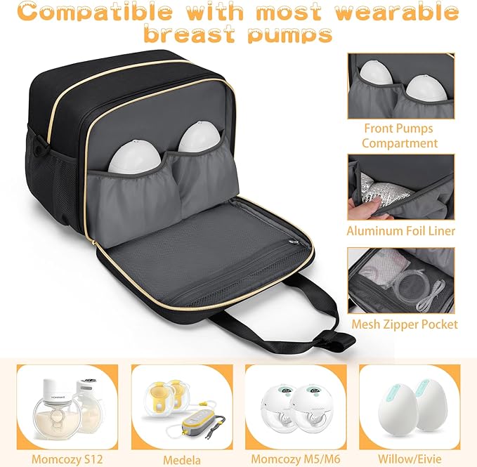 Breast Pump Bag, Milk Cooler Storage for Pumping Moms – Insulated Breastmilk Bag with Ice Pack, Portable Bottle Feeding Tote – Wearable Pump Carrier & Travel Kit, Compatible with Spectra Parts