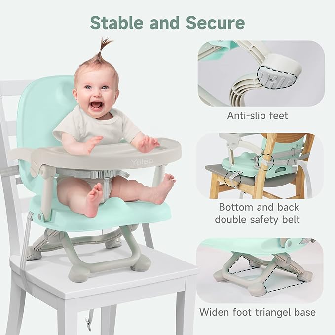 YOLEO Baby High Chair Booster Seat for Dining Table, Foldable High Chairs with Adjustable Heights, Travel Booster Seat with Removable Tray