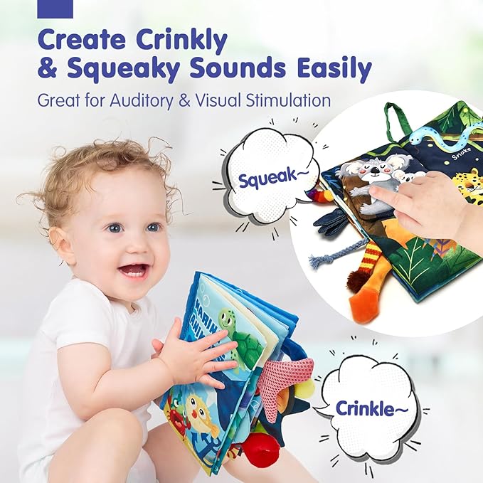 hahaland Baby Toys 0-6 Months - Crinkle Books for Babies 2-Pack, Soft Cloth Sensory Touch Feel Book 6-12 Months Infant Tummy Time Toys 0-3 Month Newborn Boys Valentines Gifts Easter Basket Stuffers