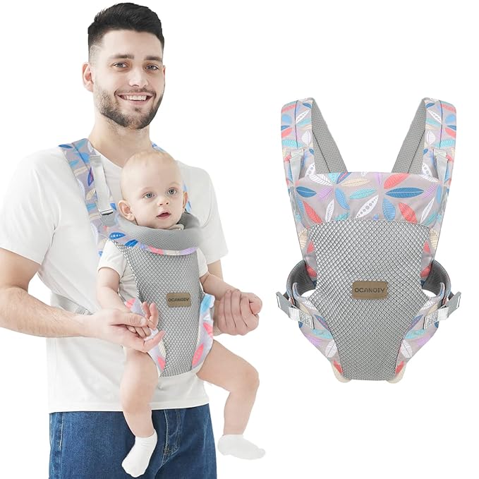 Ocanoiy Baby Wraps Carrier, Ergonomic Baby Carrier Newborn to Toddler, Cozy Baby Front and Back Carrier for 7-45lbs (Leaf)