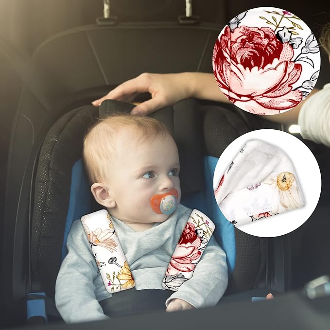 Baby Car Seat Strap Covers Shoulder Pads for Baby Kid, Super Soft Infant Carseat Belt Covers for All Car Seat Stroller, Floral