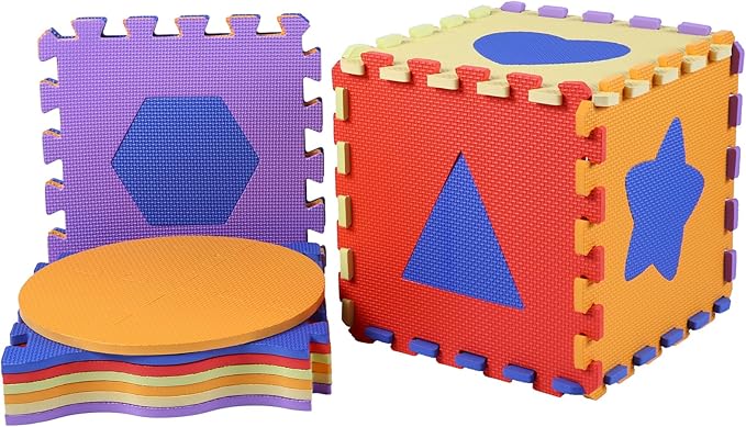 Tamiplay Foam Play Mat for Kids，25Pcs Square Interlocking Puzzle Floor Mat，Baby Play Mat Floor Mat Foam Puzzle Playmat for Toddlers with Fence（Shape-CSH028