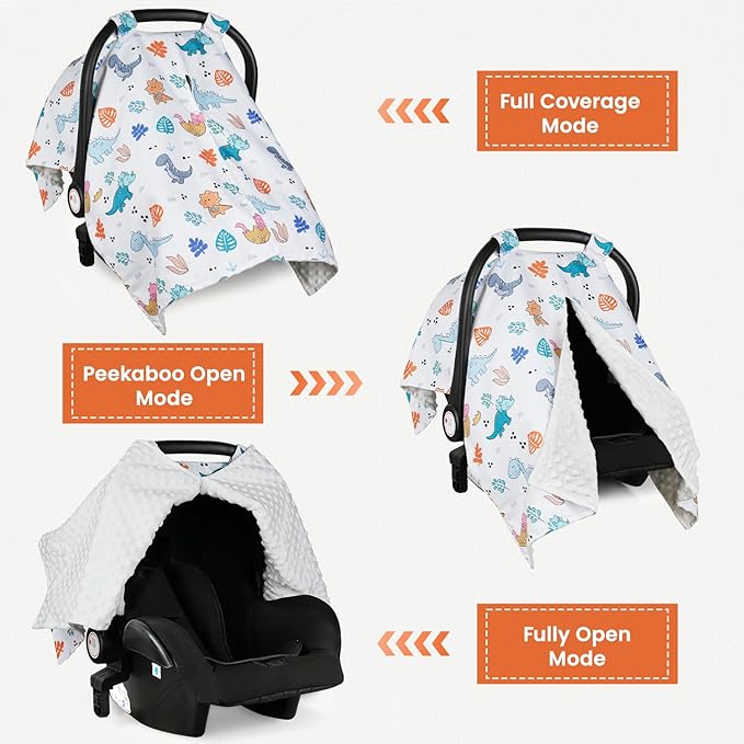 Rquite Car Seat Cover Baby, Carseat Covers Baby Girl, Winter Infant Car Seat Cover, Warm Minky Car Seat Canopy, Baby Carrier Cover with Peekaboo Opening, Multi Use Nursing Cover & Toddler Blanket