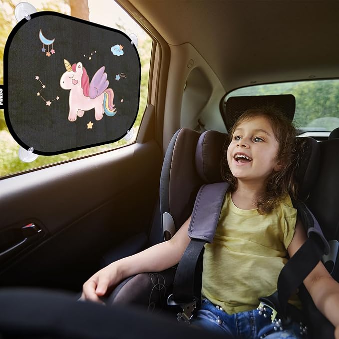 Pakoo Car Window Shade for Baby, 2 Pack UV Protection Breathable Universal Fit Mesh Car Window Shades, 2 Pack with 8 Suction Cups- 17.7 x 14 inches