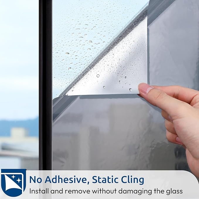 rabbitgoo Window Privacy Film One Way Window Tint for Home, Removable Reflective Heat Sun Blocking Anti UV Glass Door Covering, Mirror Tinting Film House Office, 35.4 in X 6.5 Feet, Silver