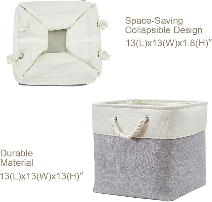 DECOMOMO Cube Storage Bins - 13x13 Storage Cubes for Toys, Shelves, Closet and Cube Organizer (Grey & White, 3 Pack)