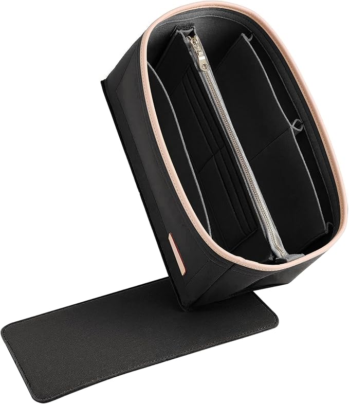 Doxo Purse Organizer Insert & Base Shaper 2pc Set, Felt Handbag Bag Fit LV Speedy Neverfull (L-Black)