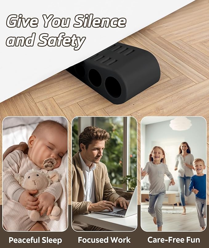 Self-Adhesive Door Stop for Bottom Mounting - Rubber Door Stopper No Drilling, Door Gap Protection 0.1-1.2 Inch(6 Pack, Black)