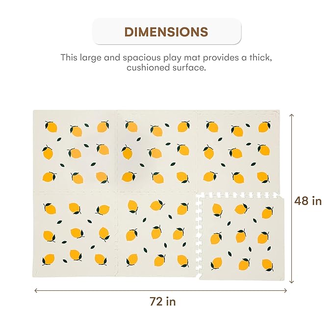 CHILDLIKE BEHAVIOR XL Baby Play Mat - 72 x 48 Inches Puzzle Play Mat with 6 Foam Floor Tiles - Interlocking Puzzle Mat for Toddlers and Infants Play Pen - Soft Crawling Mat for Tummy Time - Lemons