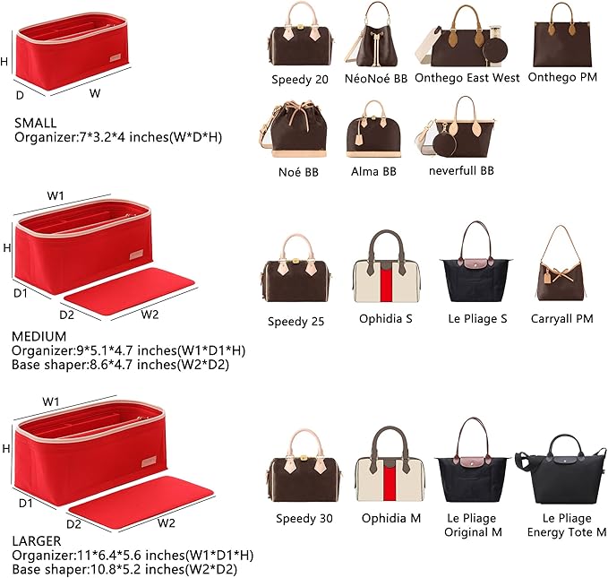 LV Speedy 20 LV Alma BB Felt Organizer Insert, Purse Organizer Insert for Handbags with Zipper Pocket and Bag in Bag (Beige, Small)