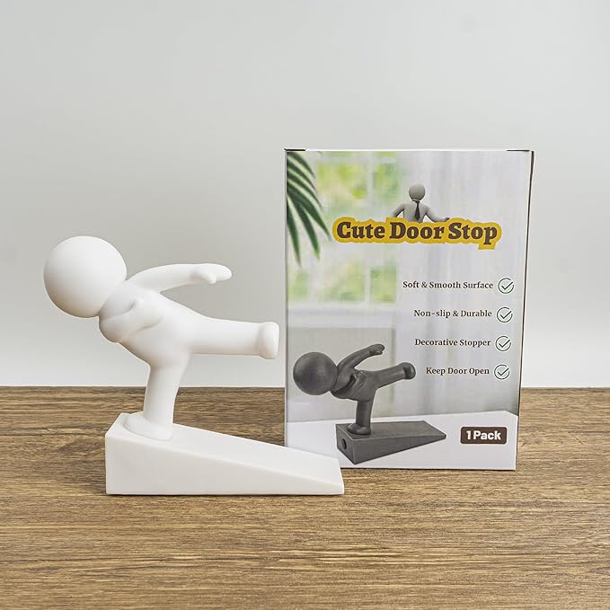 Cute Door Stop, Decorative and Sturdy, Decorative Door Stop, Lower Front Wedge Suitable for More Doors, White(Patented)