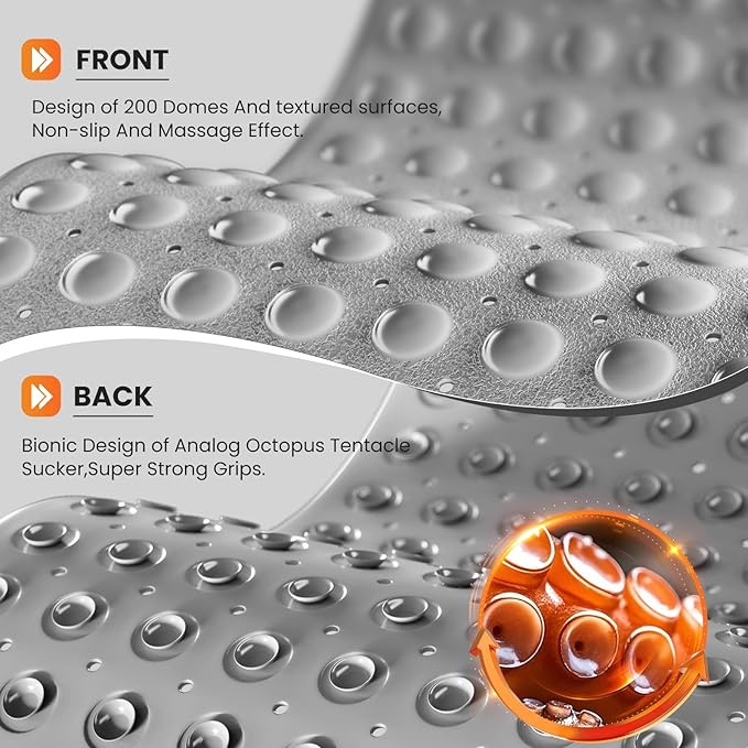 Krussier Non-Slip Bath Tub Mat, 39x16 Inch Extra Large Shower Mat with Drain Holes & Suction Cups, Machine Washable, Clear