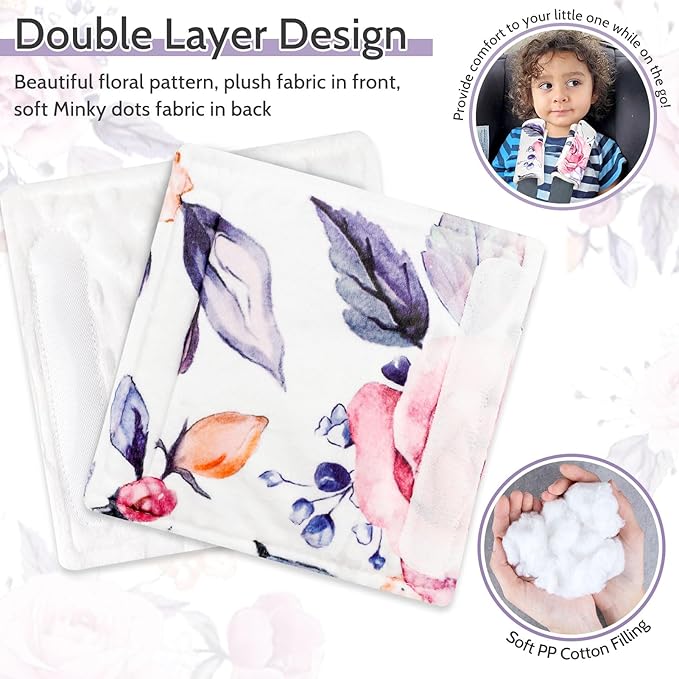 Pea Pod Baby Car Seat Strap Cover 2 Pack Floral Car Seat Straps Shoulder Pads, Seat Belt Cushions Pads for Infant Car Seats, Stroller, Pushchair