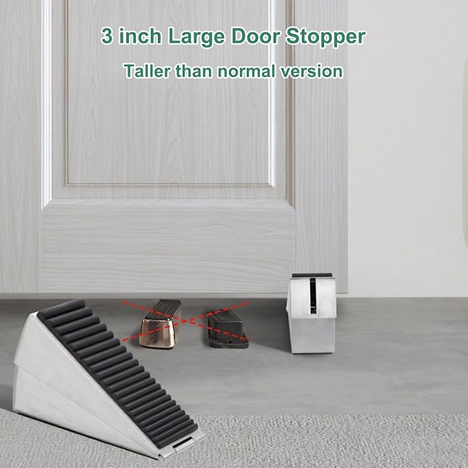 Silver Heavy Duty Door Stopper, Metal Rubber Door Wedge, Large Door Stop for Bottom of Door, Suits Any Heavy Door Gap