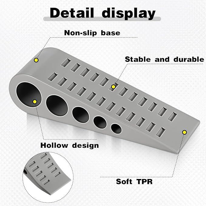12 Pcs Rubber Door Stoppers, Extended Thickened Grey Anti Slip Door Stop Wedge with Holder No-Pinch Heavy Duty Doorstop for Home, Classroom, Office