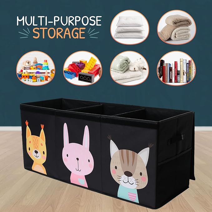 SoftOwl Extra Large Toy Storage Organizer with Lid - Sturdy, Collapsible Toy Chest Storage Box with Cute Design - Toys Bin with Dividers for Kids, Boys, Girls, Nursery, Bedroom, Play room 37"x16"x14"