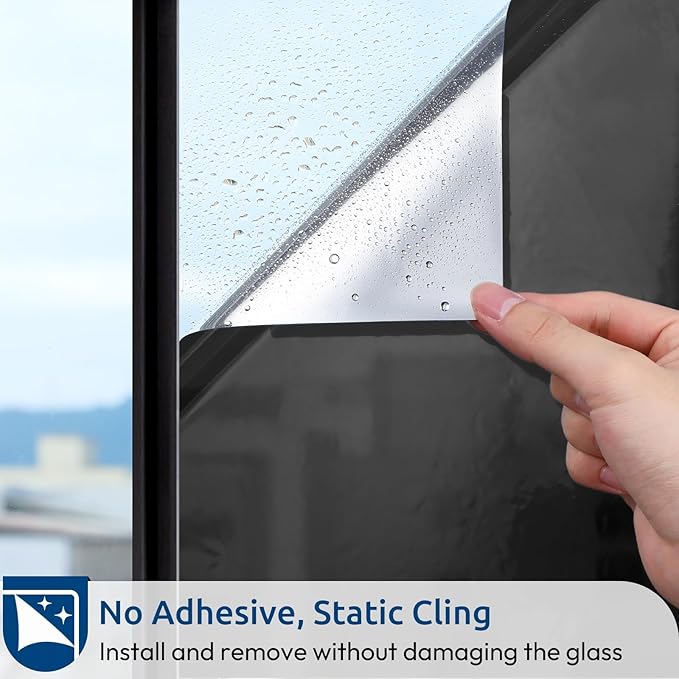 rabbitgoo Window Privacy Film One Way Window Tint for Home, Removable Reflective Heat Sun Blocking Anti UV Glass Door Covering, Mirror Tinting Film House Office, 35.4 in X 9.8 Feet, Black Silver